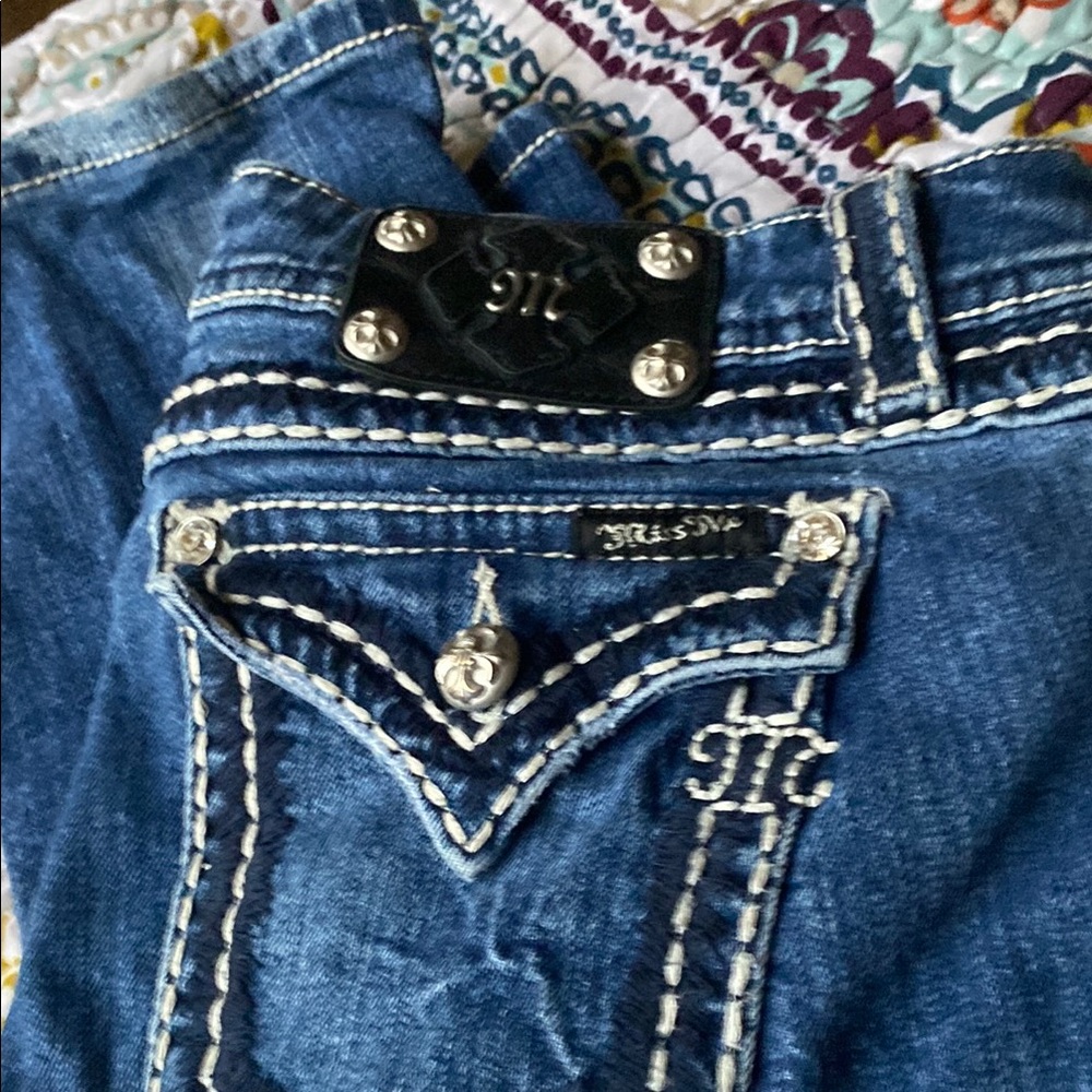 Miss Me Blue Skinny Denim Pants with Rhinestone Embellishments